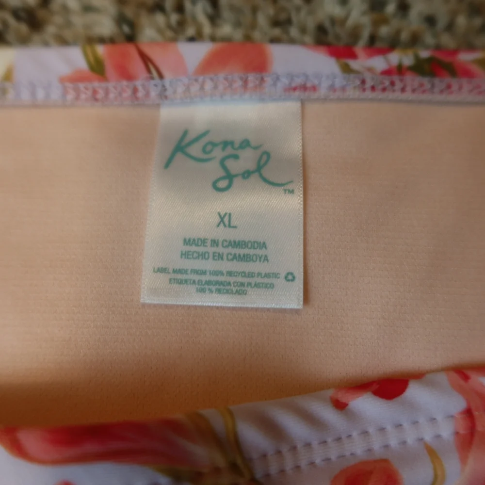 Kona Sol Pink and Cream Floral Bikini Bottom